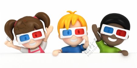 三个戴眼镜的卡通儿童图片