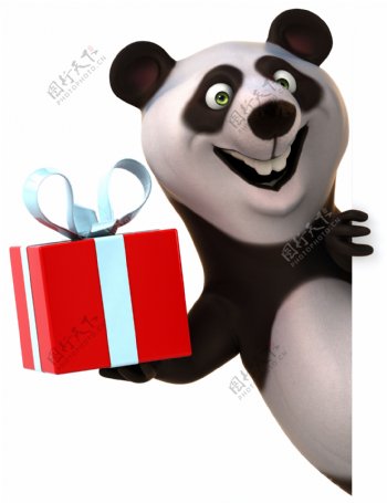 捧着礼物的3D熊猫图片