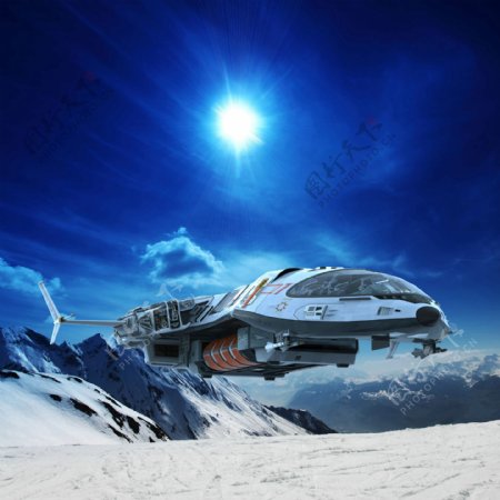 雪山与太空飞船图片