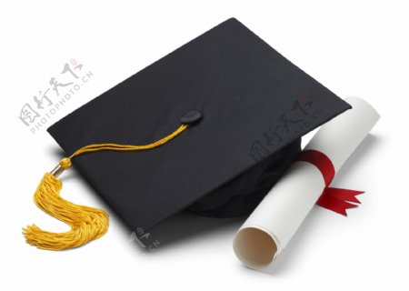 毕业证书与博士帽高清摄影图片