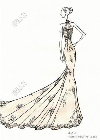 时尚花朵婚纱长裙设计图