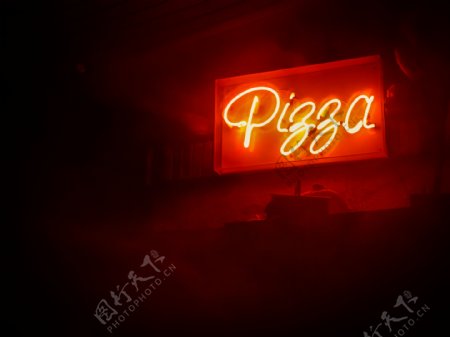 披萨美食霓虹灯标志图片