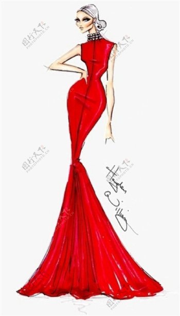 红色婚纱礼服设计图