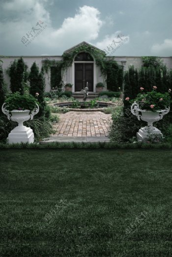 欧式风格花园风光影楼摄影背景图片