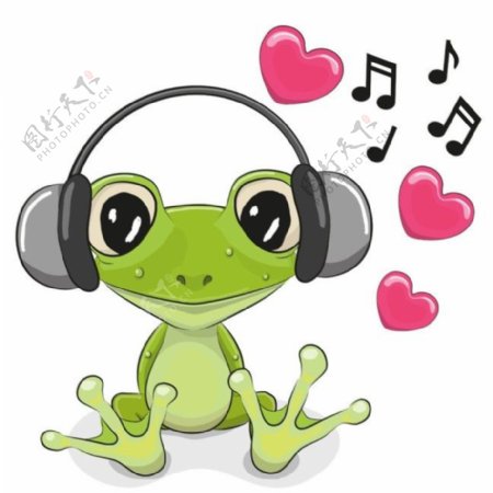 戴耳机的青蛙漫画图片