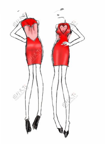 红色爱心紧身裙设计图