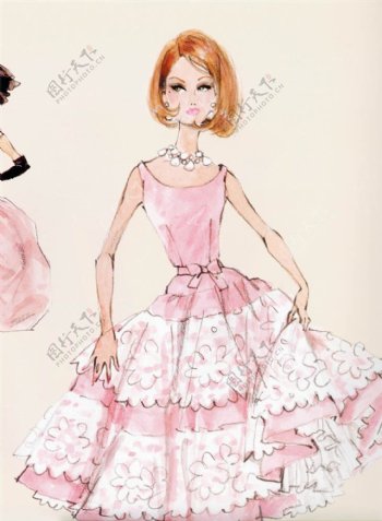 粉色花纹连衣裙设计图