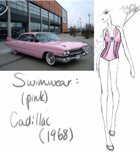 粉色汽车与性感女装设计图