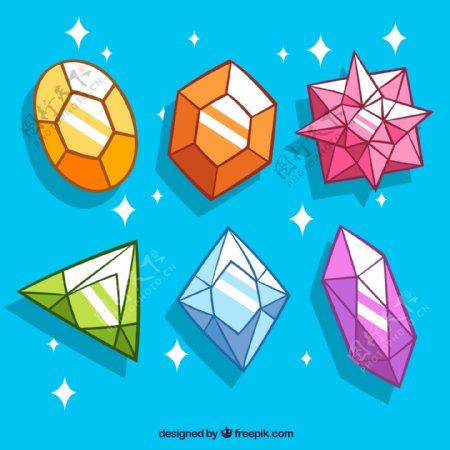 一组彩色多边形钻石