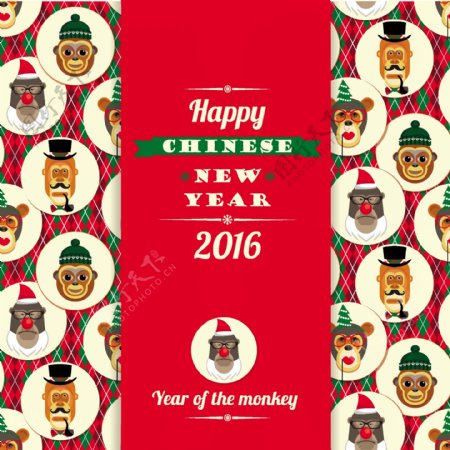 红色猴子图案新年贺卡封面