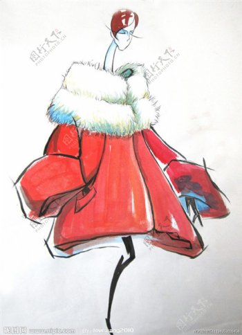 红色毛绒外套设计图