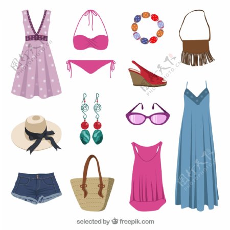 夏季女子服饰与配饰矢量图图片