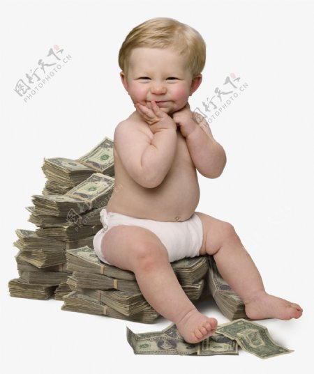 坐在美元上的小男孩图片