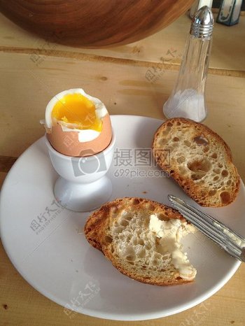 盘子里的鸡蛋面包
