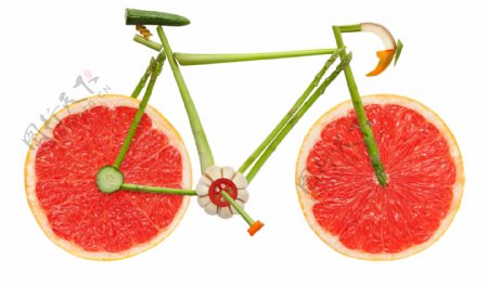 创意蔬菜水果组成的自行车图片