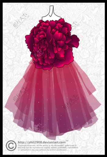 红色花朵连衣裙设计图