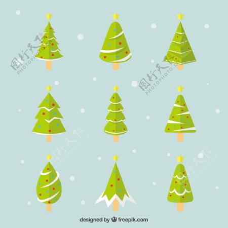 几何圣诞树与星星雪