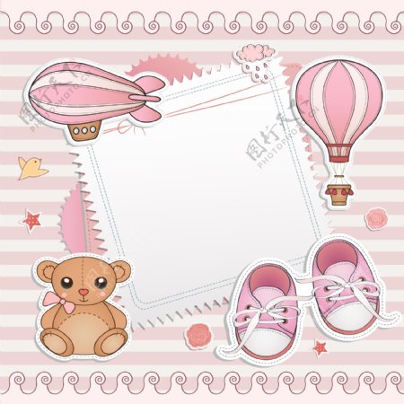 粉色婴儿元素卡片矢量素材图片