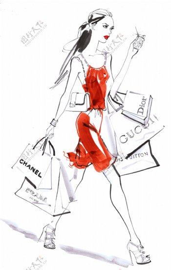 红色套裙设计图