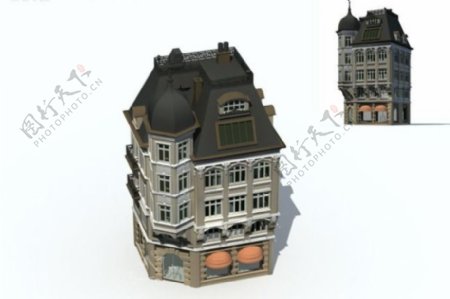 现代黑顶欧式建筑3D模型