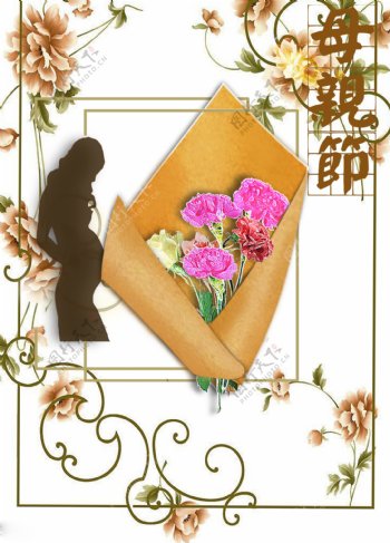 母亲节温暖创意花朵边框海报