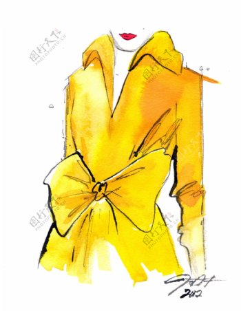 黄色蝴蝶结女装设计图