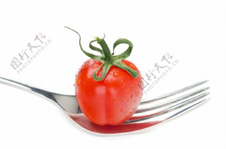叉子上的西红柿图片