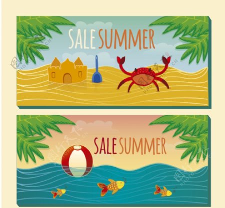 夏季销售螃蟹海滩卡片