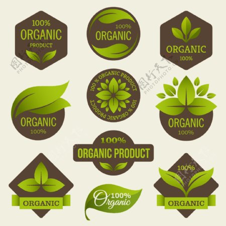 绿色植物新鲜健扁平化logo矢量素材