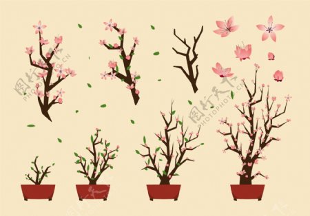矢量手绘樱花树