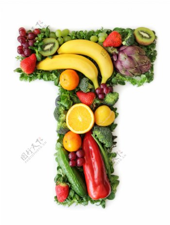 蔬菜水果组成的字母T