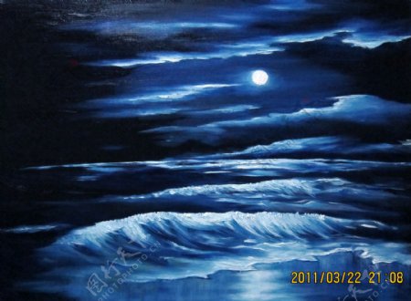 大海海浪油画图片