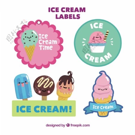 可爱卡通风格冰淇淋贴纸标签