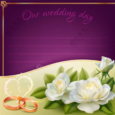 立体白色花朵戒指婚礼贺卡图片