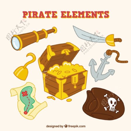 手绘各种海盗物品矢量素材