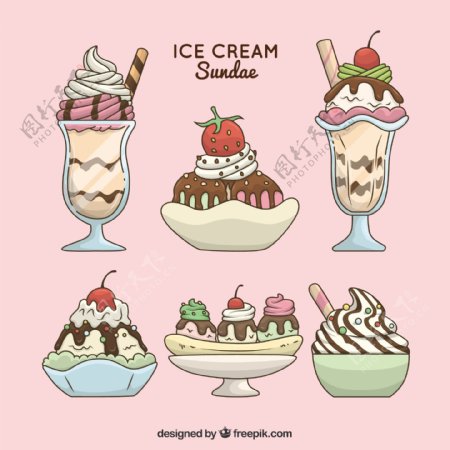 美味的夏季甜点冰淇淋矢量素材