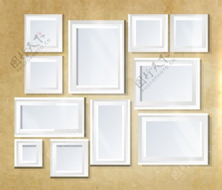 白色相框照片墙矢量素材