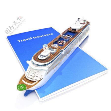 卡通轮船与保险单图片