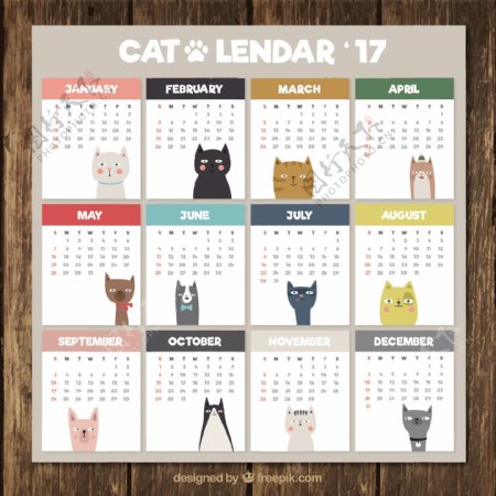 可爱的日历与不同的猫