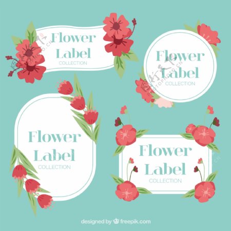 红色花卉装饰边框标签