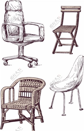 复古椅子素描图片