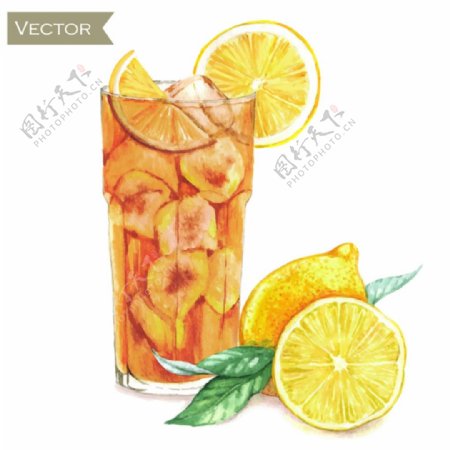 水彩柠檬鸡尾酒矢量素材