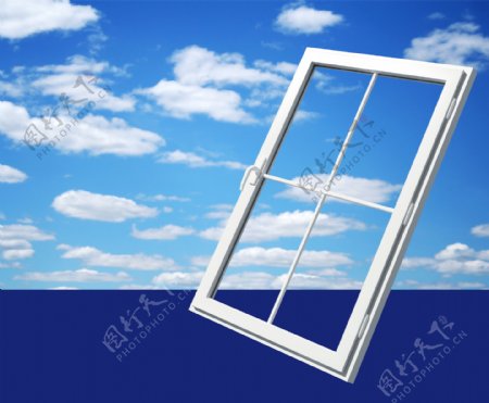 窗与蓝天白云图片