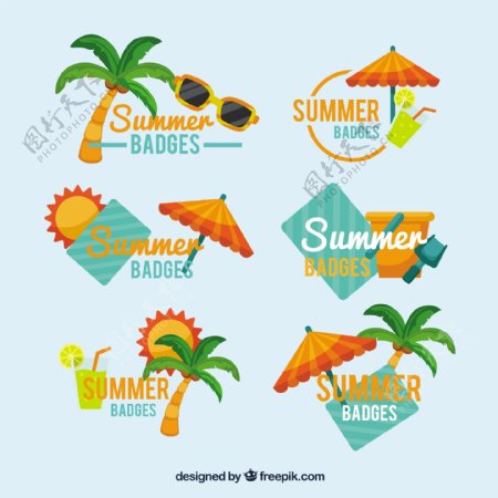 夏季海滩元素贴纸图标