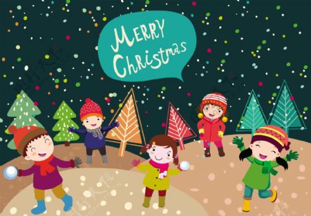 圣诞节横幅设计与孩子玩户外自由向量
