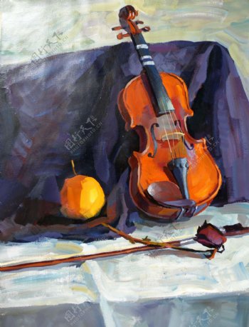 小提琴油画图片