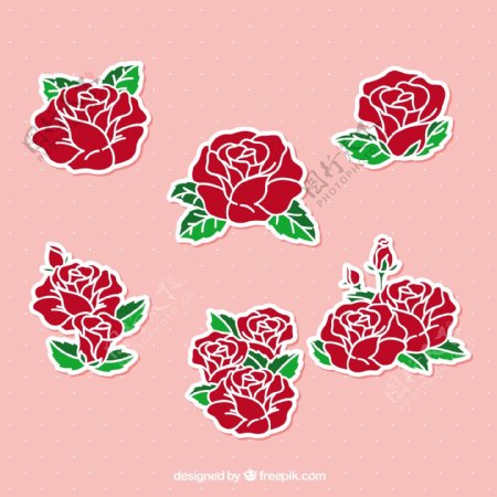 手绘玫瑰插图贴纸图标