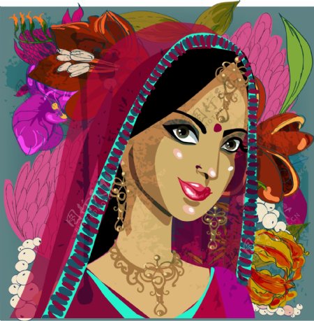 卡通印度美女插画