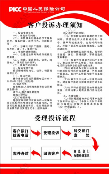 中国人民保险公司客户投诉办理须知