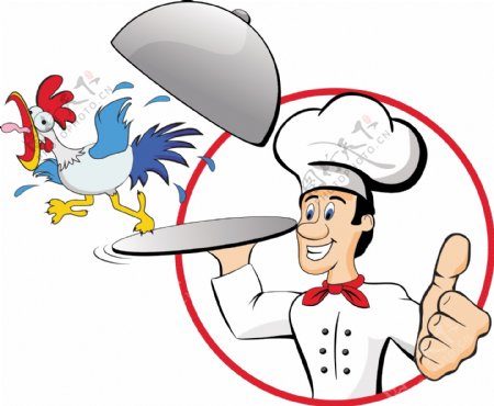卡通鸡与卡通厨师